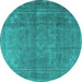 Round Persian Turquoise Traditional Rug, tr3774turq