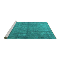 Sideview of Machine Washable Persian Turquoise Traditional Area Rugs, wshtr3774turq