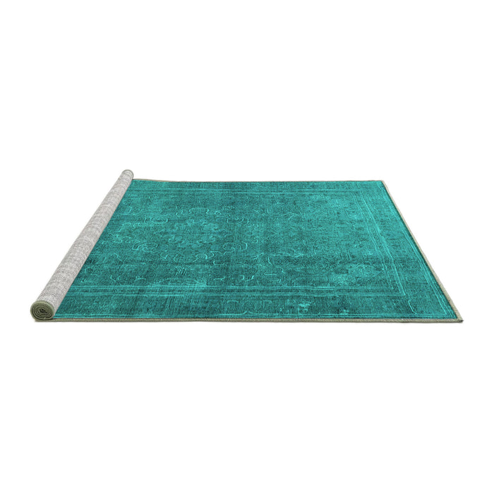 Sideview of Machine Washable Persian Turquoise Traditional Area Rugs, wshtr3774turq