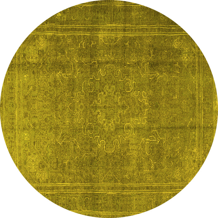 Round Persian Yellow Traditional Rug, tr3774yw