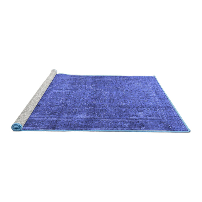 Sideview of Machine Washable Persian Blue Traditional Rug, wshtr3774blu