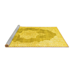 Sideview of Machine Washable Persian Yellow Traditional Rug, wshtr3775yw