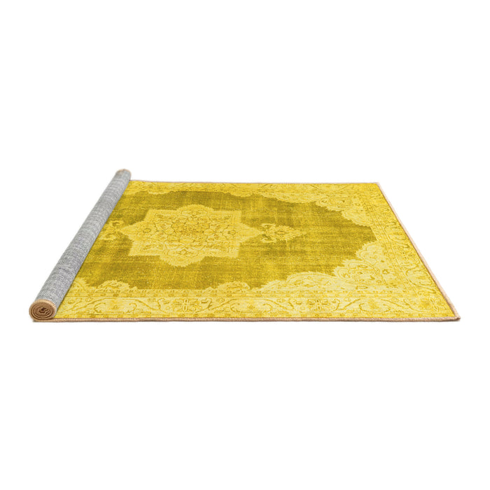 Sideview of Machine Washable Persian Yellow Traditional Rug, wshtr3775yw