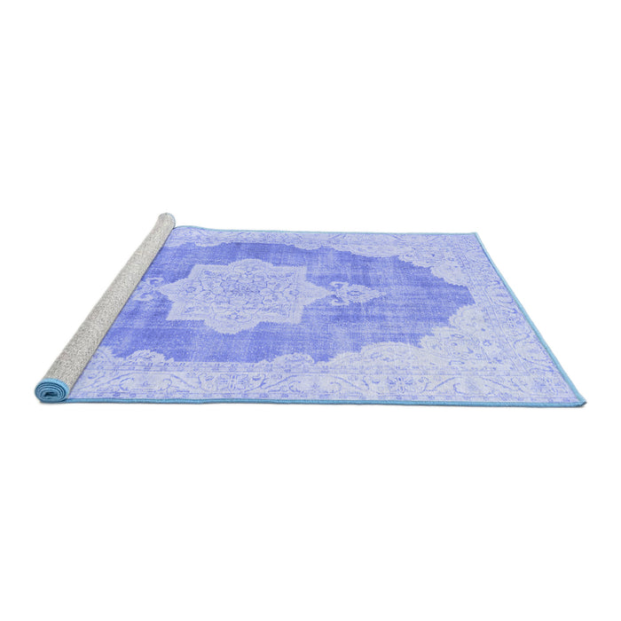 Sideview of Machine Washable Persian Blue Traditional Rug, wshtr3775blu