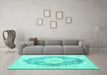 Machine Washable Persian Turquoise Traditional Area Rugs in a Living Room,, wshtr3775turq