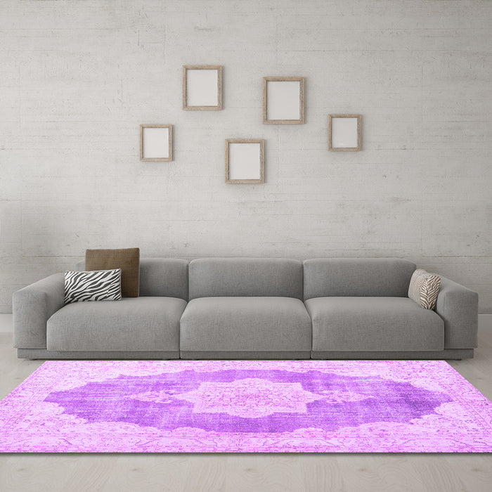 Machine Washable Persian Purple Traditional Area Rugs in a Living Room, wshtr3775pur