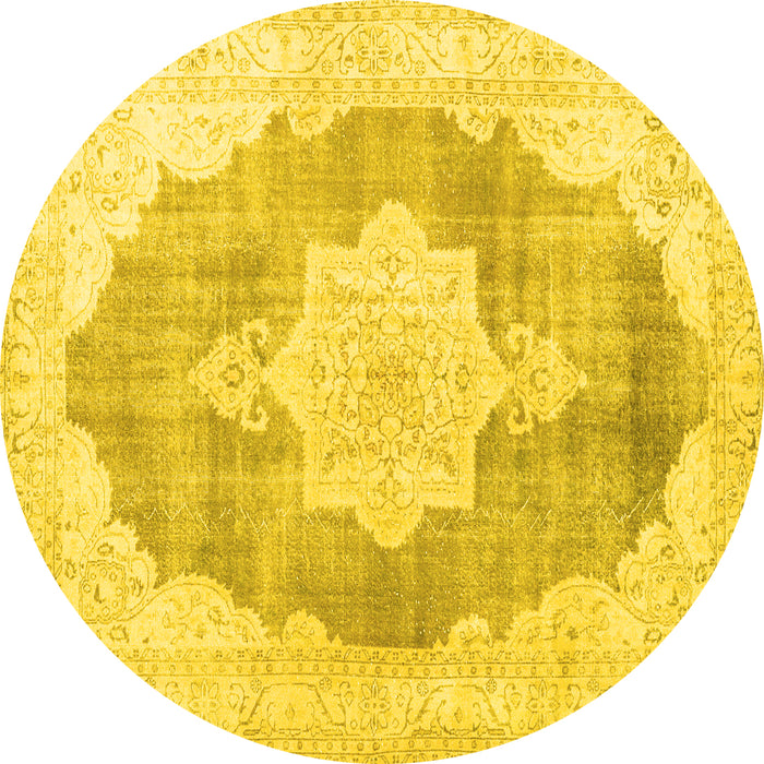 Round Machine Washable Persian Yellow Traditional Rug, wshtr3775yw