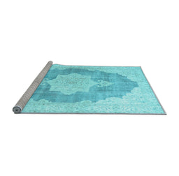Sideview of Machine Washable Persian Light Blue Traditional Rug, wshtr3775lblu