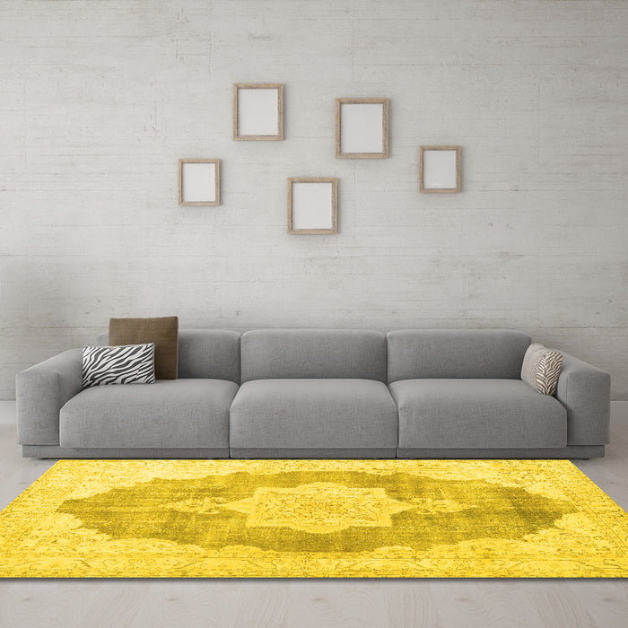 Machine Washable Persian Yellow Traditional Rug in a Living Room, wshtr3775yw