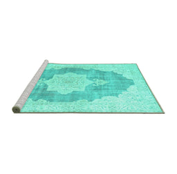 Sideview of Machine Washable Persian Turquoise Traditional Area Rugs, wshtr3775turq