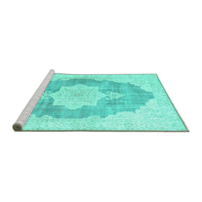 Sideview of Machine Washable Persian Turquoise Traditional Area Rugs, wshtr3775turq