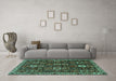 Machine Washable Persian Turquoise Traditional Area Rugs in a Living Room,, wshtr3776turq