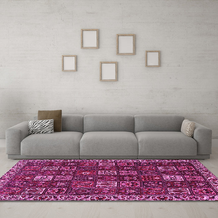Machine Washable Persian Pink Traditional Rug in a Living Room, wshtr3776pnk