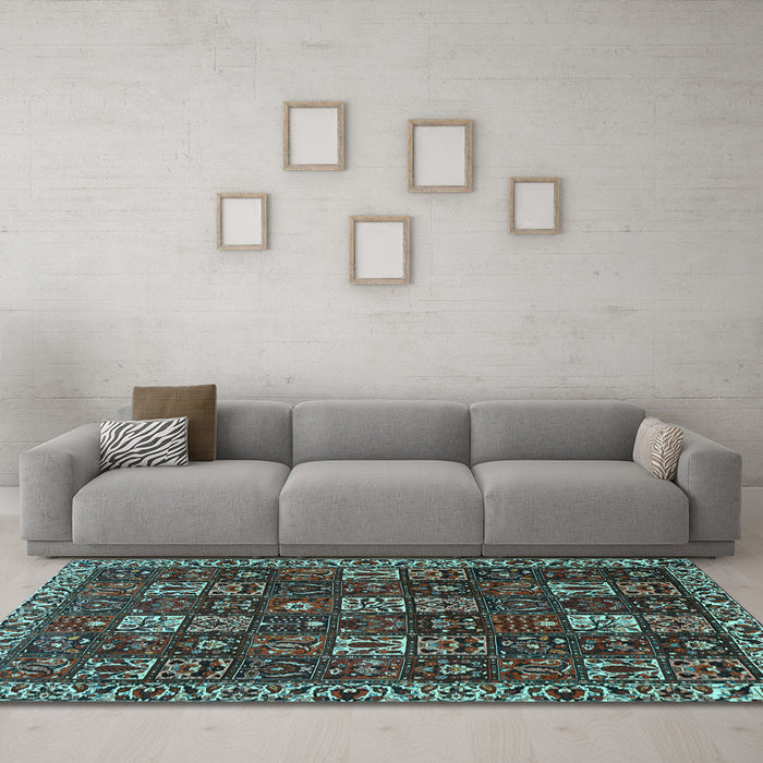 Machine Washable Persian Light Blue Traditional Rug in a Living Room, wshtr3776lblu