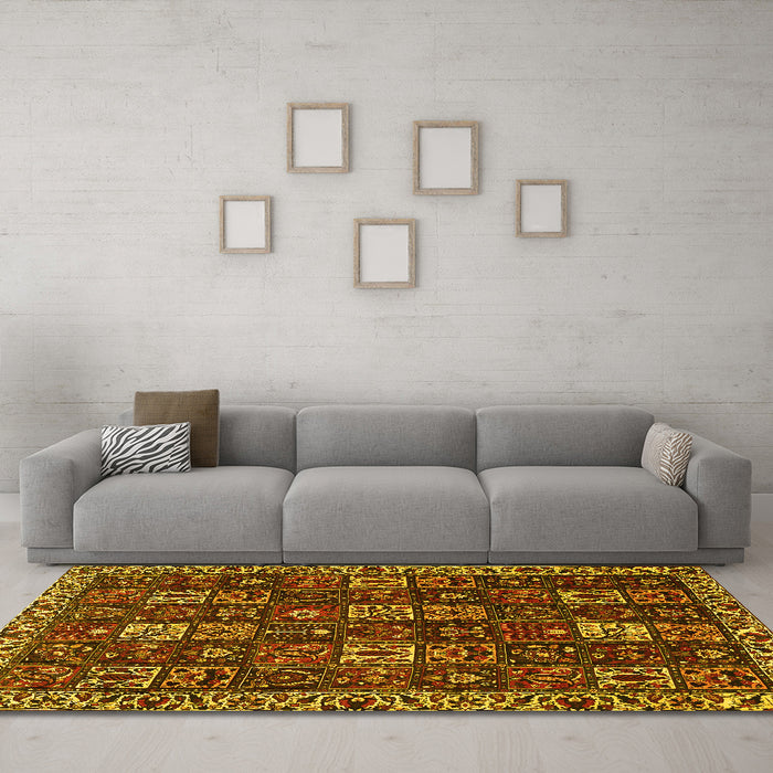 Machine Washable Persian Yellow Traditional Rug in a Living Room, wshtr3776yw
