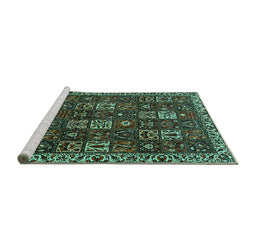 Sideview of Machine Washable Persian Turquoise Traditional Area Rugs, wshtr3776turq