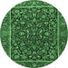 Round Machine Washable Persian Emerald Green Traditional Area Rugs, wshtr3777emgrn