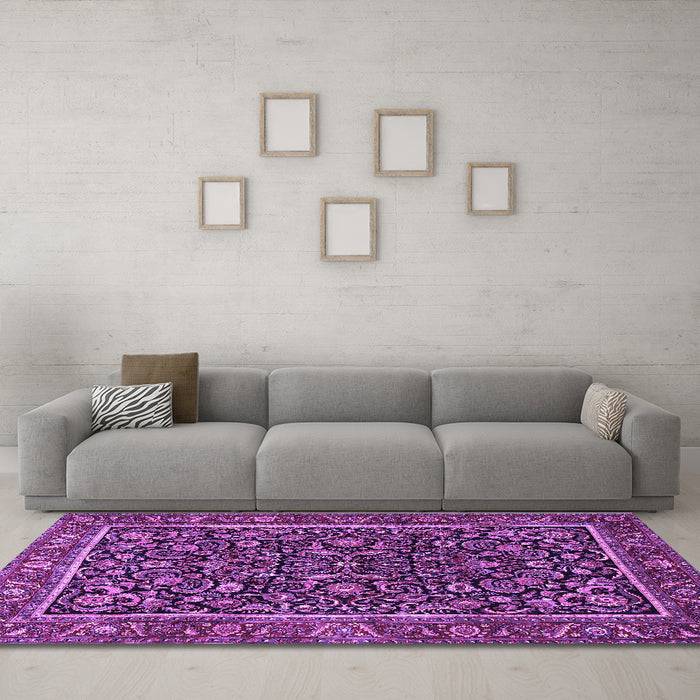 Machine Washable Persian Purple Traditional Area Rugs in a Living Room, wshtr3777pur