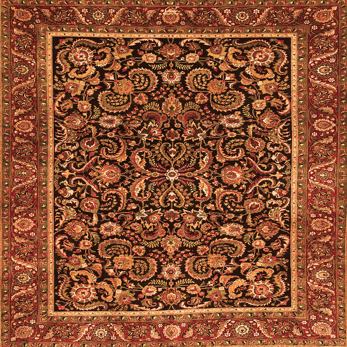 Round Machine Washable Persian Orange Traditional Area Rugs, wshtr3777org