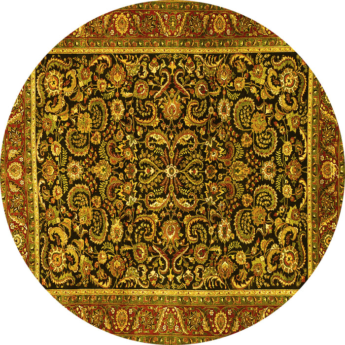 Round Machine Washable Persian Yellow Traditional Rug, wshtr3777yw