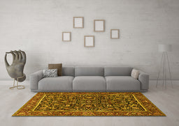 Machine Washable Persian Yellow Traditional Rug in a Living Room, wshtr3777yw