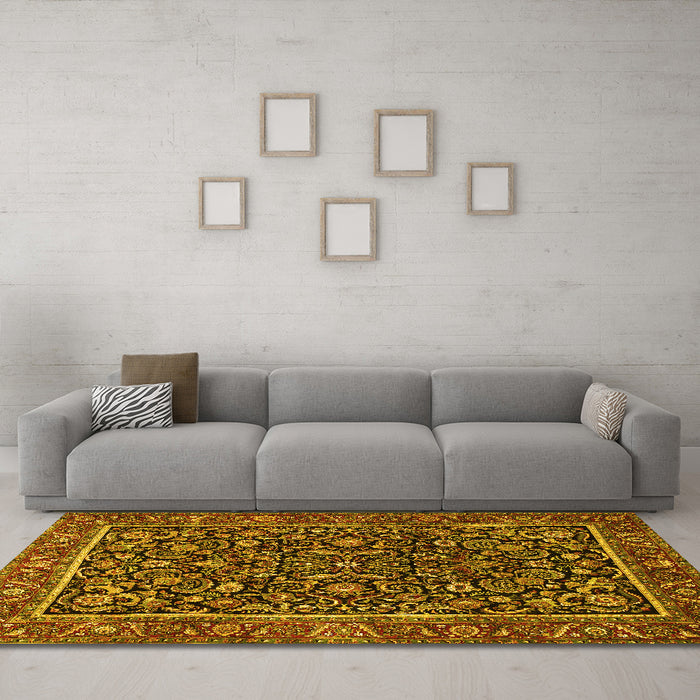 Machine Washable Persian Yellow Traditional Rug in a Living Room, wshtr3777yw