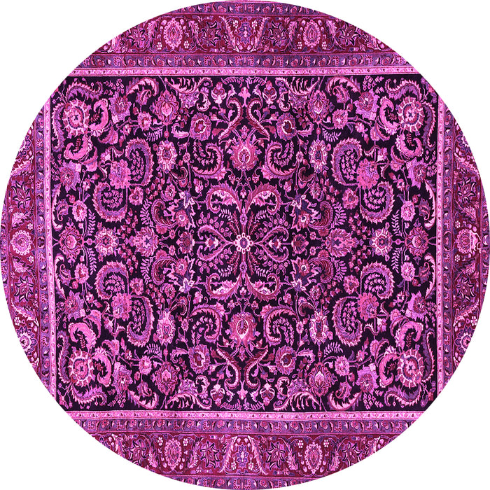 Round Machine Washable Persian Pink Traditional Rug, wshtr3777pnk