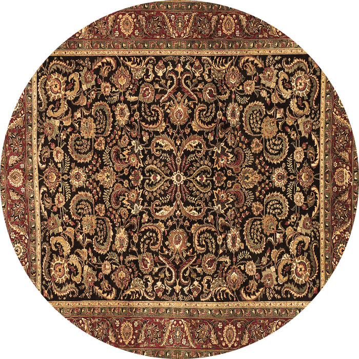 Round Machine Washable Persian Brown Traditional Rug, wshtr3777brn