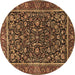 Round Machine Washable Persian Brown Traditional Rug, wshtr3777brn