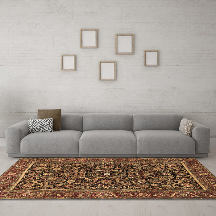 Machine Washable Persian Brown Traditional Rug in a Living Room,, wshtr3777brn