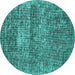 Round Persian Turquoise Traditional Rug, tr3778turq