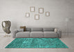 Machine Washable Persian Turquoise Traditional Area Rugs in a Living Room,, wshtr3778turq