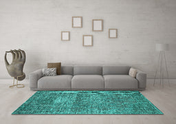 Machine Washable Persian Turquoise Traditional Area Rugs in a Living Room,, wshtr3778turq