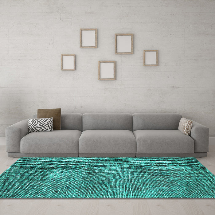 Machine Washable Persian Turquoise Traditional Area Rugs in a Living Room,, wshtr3778turq
