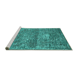 Sideview of Machine Washable Persian Turquoise Traditional Area Rugs, wshtr3778turq