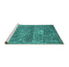 Sideview of Machine Washable Persian Turquoise Traditional Area Rugs, wshtr3778turq