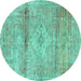 Round Medallion Turquoise Traditional Rug, tr3779turq