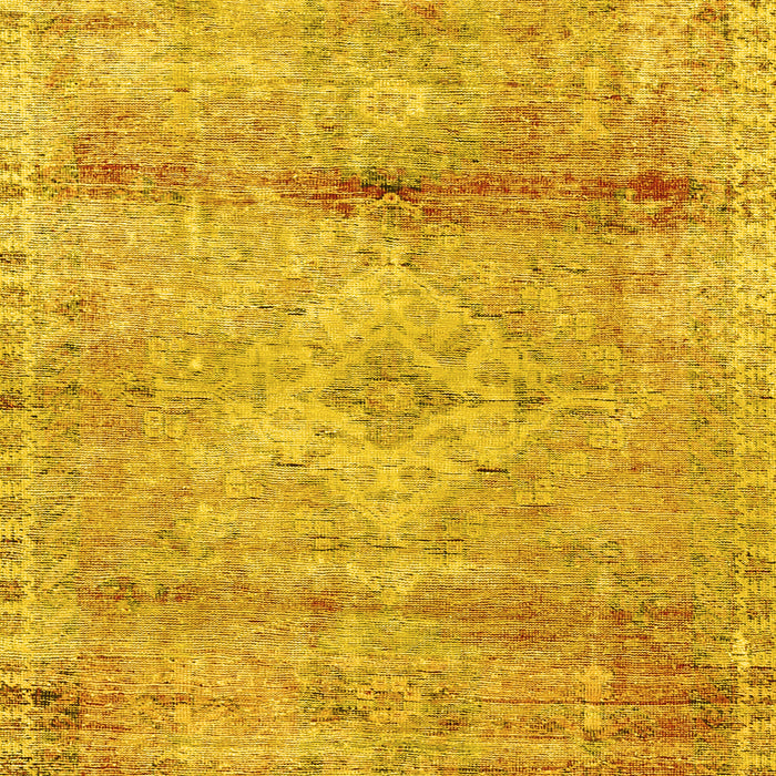 Machine Washable Medallion Yellow Traditional Rug, wshtr3779yw
