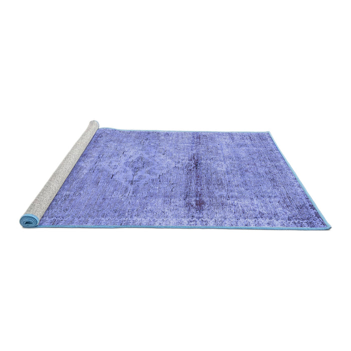Sideview of Machine Washable Medallion Blue Traditional Rug, wshtr3779blu