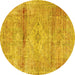 Round Medallion Yellow Traditional Rug, tr3779yw