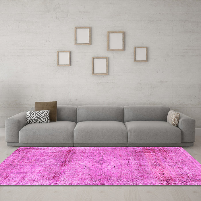 Machine Washable Medallion Pink Traditional Rug in a Living Room, wshtr3779pnk
