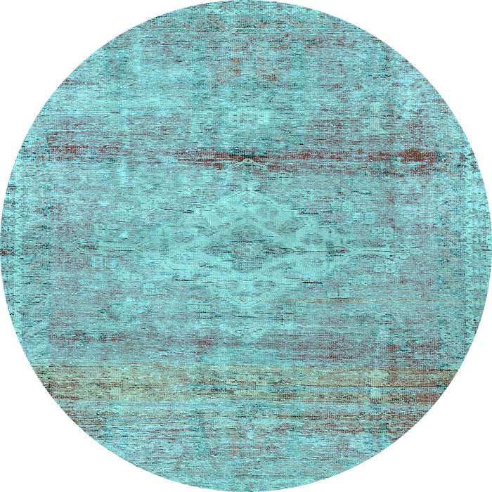 Round Medallion Light Blue Traditional Rug, tr3779lblu
