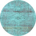 Round Medallion Light Blue Traditional Rug, tr3779lblu