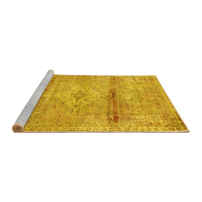 Sideview of Machine Washable Medallion Yellow Traditional Rug, wshtr3779yw