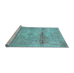 Sideview of Machine Washable Medallion Light Blue Traditional Rug, wshtr3779lblu