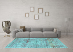 Machine Washable Medallion Light Blue Traditional Rug in a Living Room, wshtr3779lblu