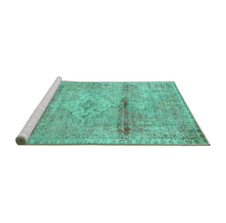 Sideview of Machine Washable Medallion Turquoise Traditional Area Rugs, wshtr3779turq