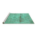 Sideview of Machine Washable Medallion Turquoise Traditional Area Rugs, wshtr3779turq