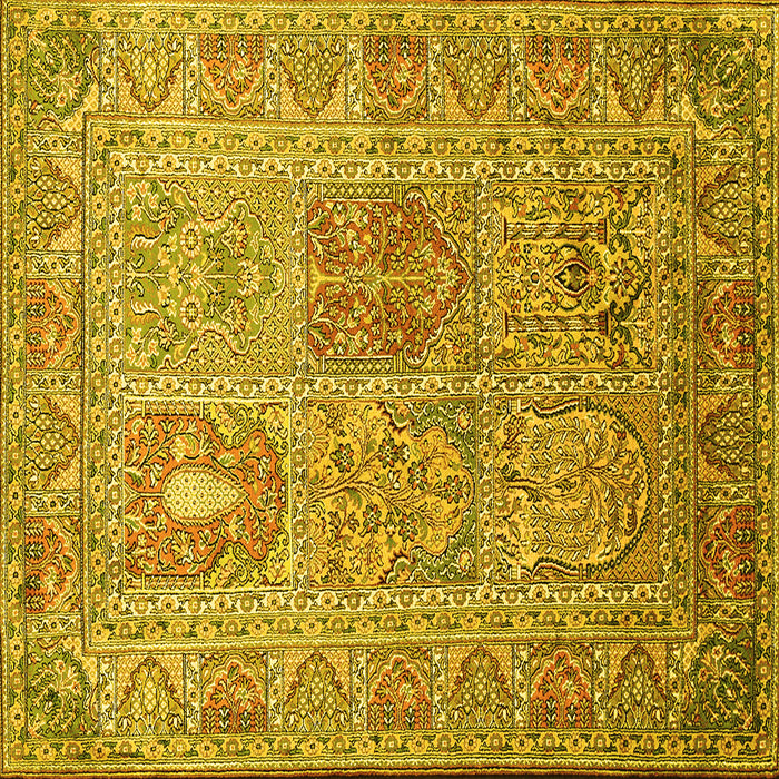 Square Machine Washable Persian Yellow Traditional Rug, wshtr377yw