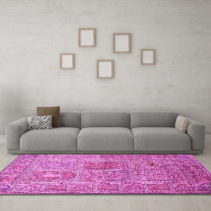Machine Washable Persian Pink Traditional Rug in a Living Room, wshtr377pnk